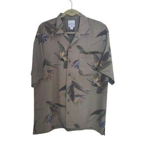 Tommy Bahama Relax Men's Medium Silk Hawaiian Shirt Bird Of Paradise Print Beige